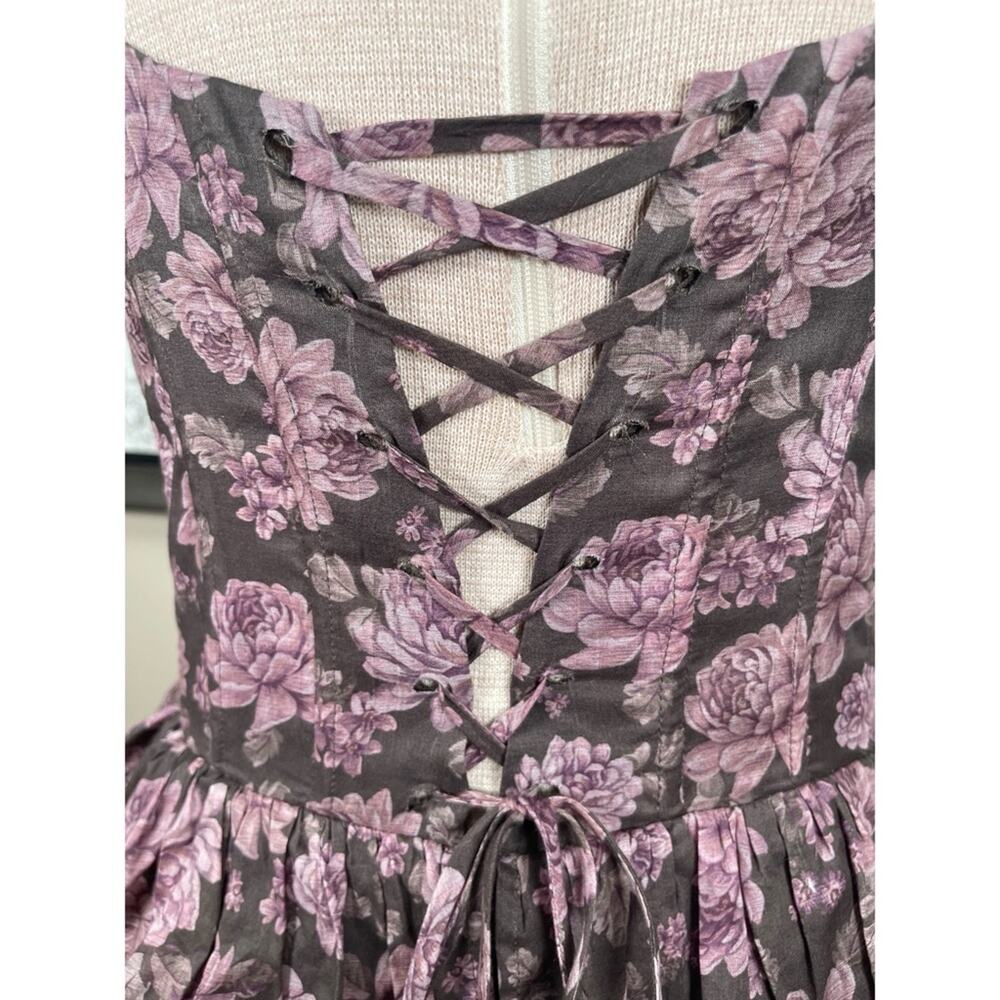 V. CHAPMAN Josephine Floral Ruffle Tiered Bustier Chocolate Maxi Dress Size 10 - Picture 7 of 10